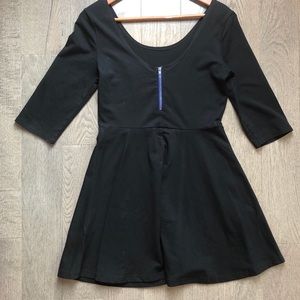 Black Skater Dress, 3/4 Length Sleeves, Scoop Neck